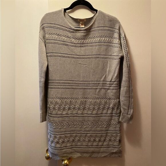 SUNDANCE Crochet Open Cable Knit Tunic Silk Sweater Long Sleeve Dress Gray Small - Picture 3 of 7